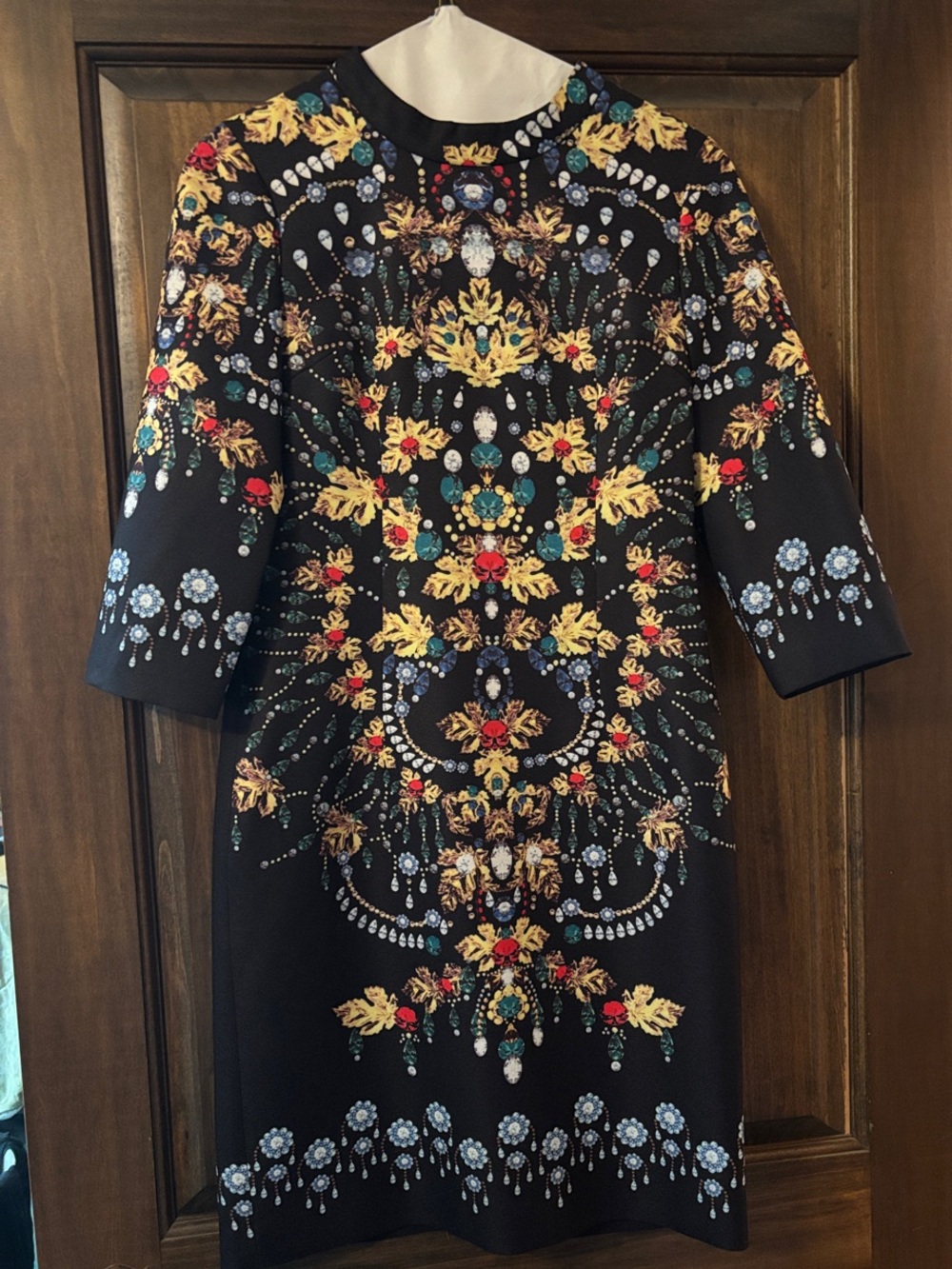 Black Jewel-Embellished Midi Dress with Jewel & Floral Motifs